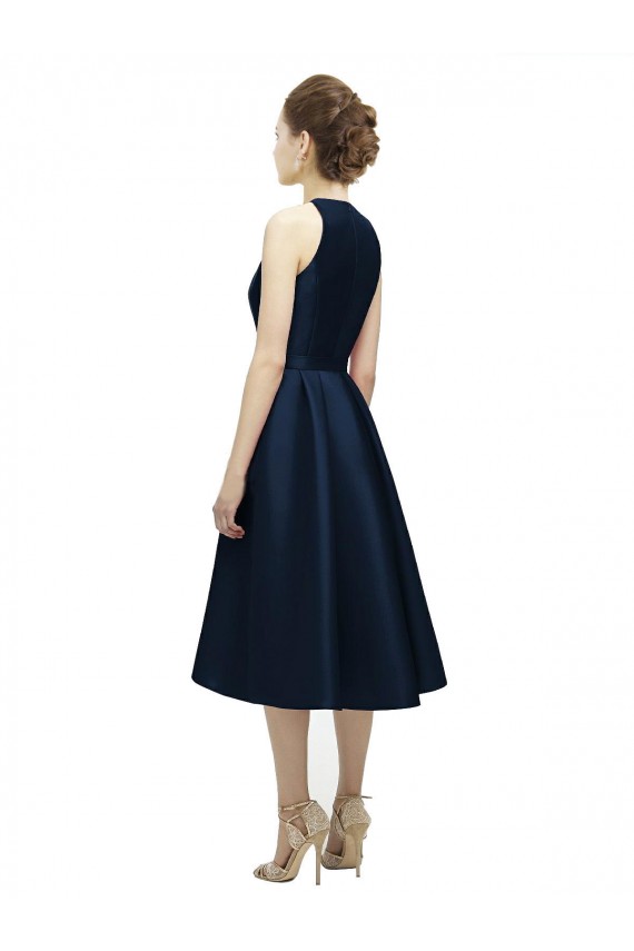 Online Halter Neck Short Tea Length Sleeveless Satin Bridesmaid Dress UK
