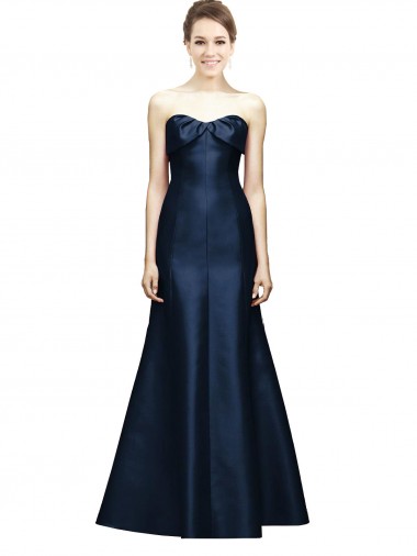 Online Long Strapless Satin Bridesmaid Dress with Pleated Cuff Neckline UK
