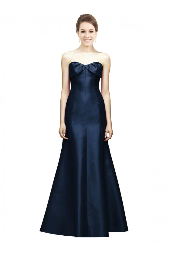 Online Long Strapless Satin Bridesmaid Dress with Pleated Cuff Neckline UK
