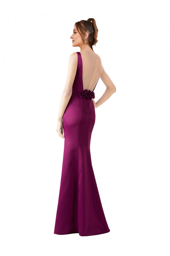 Online Fitted Sexy Open Back Formal Satin Bridesmaids Dress with Floral Details UK
