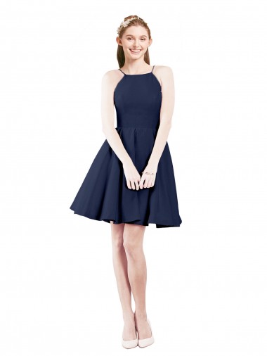 Online Halter Neck Short Knee Length Satin Cocktail Bridesmaid Dress UK