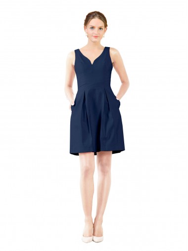 Online V-Neck A-Line Satin Cocktail Bridesmaid Dress with Pockets UK