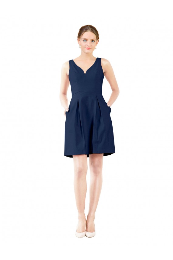 Online V-Neck A-Line Satin Cocktail Bridesmaid Dress with Pockets UK