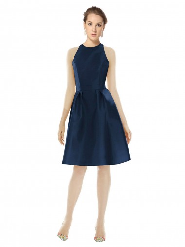Online Short Halter Cocktail Length Luxe Satin Cocktail Bridesmaid Dress UK