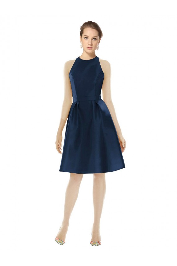 Online Short Halter Cocktail Length Luxe Satin Cocktail Bridesmaid Dress UK