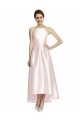 Online Long High-Low Halter Satin Bridesmaid Dress with Criss-Cross Back UK