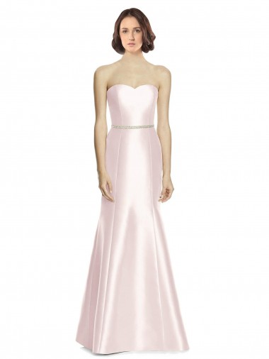 Online Long Sweetheart Satin Bridesmaid Dress with Slim Beaded Sash UK
