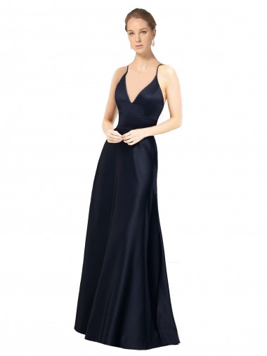 Online Sexy Satin Bridesmaids Dress with Deep V-Neckline and Strappy Back UK