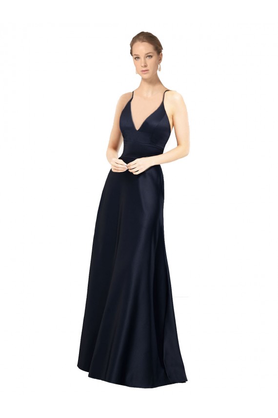Online Sexy Satin Bridesmaids Dress with Deep V-Neckline and Strappy Back UK