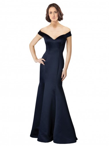 Online Fit and Flare Satin Bridesmaid Dress / Prom Dress with Off the Shoulder Neckline UK