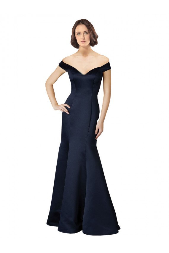 Online Fit and Flare Satin Bridesmaid Dress / Prom Dress with Off the Shoulder Neckline UK