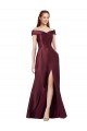 Online Long Off the Shoulder Formal Satin Bridesmaid Dress / Prom Dress with Thigh-high Slit UK