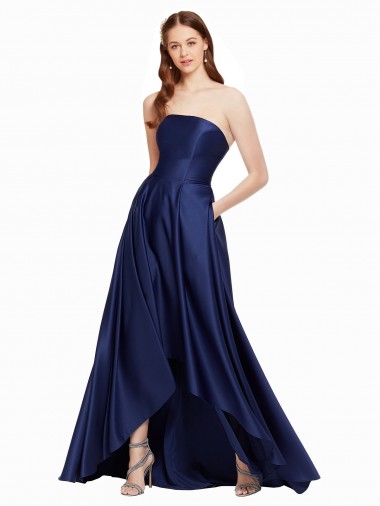 Online High Low Strapless Formal Satin Bridesmaid Dress / Prom Dress with Pockets UK