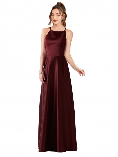 Online Sleek Satin Bridesmaids Dress with Pockets UK