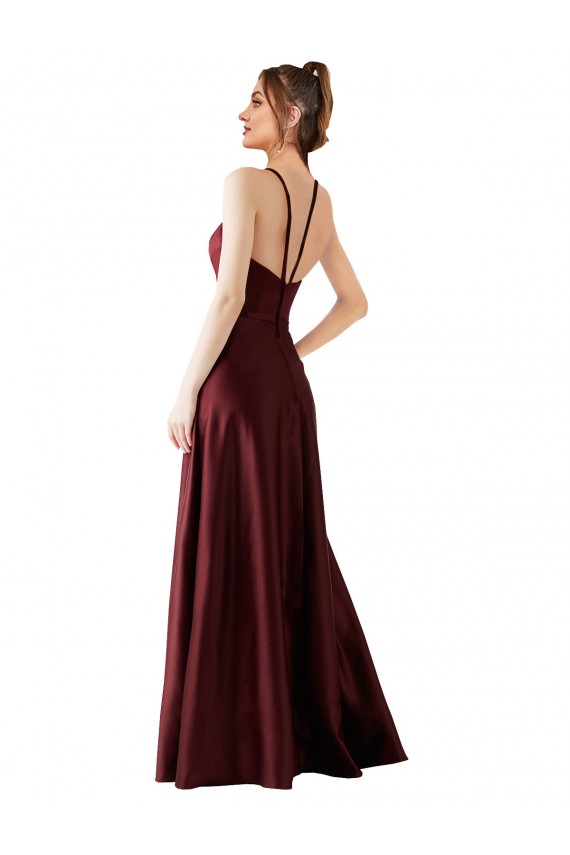 Online Sleek Satin Bridesmaids Dress with Pockets UK
