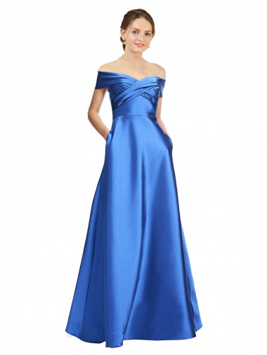 Online Sleeveless Off the Shoulder Ball Gown Formal Satin Bridesmaid Dress / Prom Dress UK