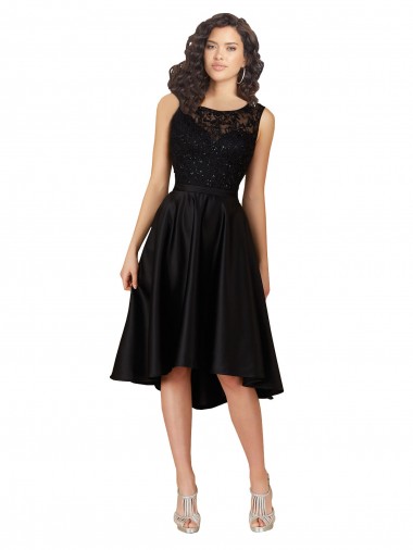 Online Short High Low Satin Cocktail Bridesmaid Dress with a Beaded and Embroidered Bodice UK