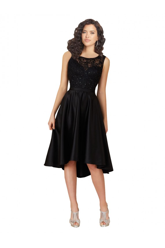 Online Short High Low Satin Cocktail Bridesmaid Dress with a Beaded and Embroidered Bodice UK