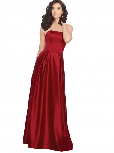 Online Strapless Satin Bridesmaids Dress with Beaded Pocket and Soft Pleating UK