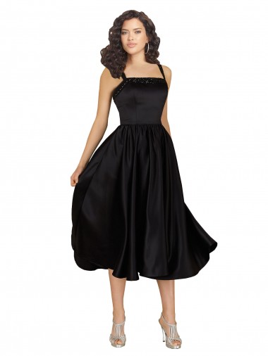 Online Short Cocktail Length Square Neck Satin Bridesmaid Dress / Prom Dress with Beading UK