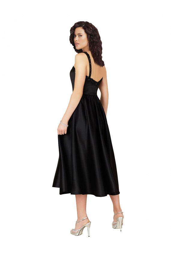 Online Short Cocktail Length Square Neck Satin Bridesmaid Dress / Prom Dress with Beading UK