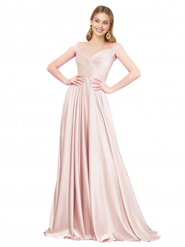 Online A-Line Off the Shoulder Sweetheart Formal Satin Bridesmaid Dress / Prom Dress UK