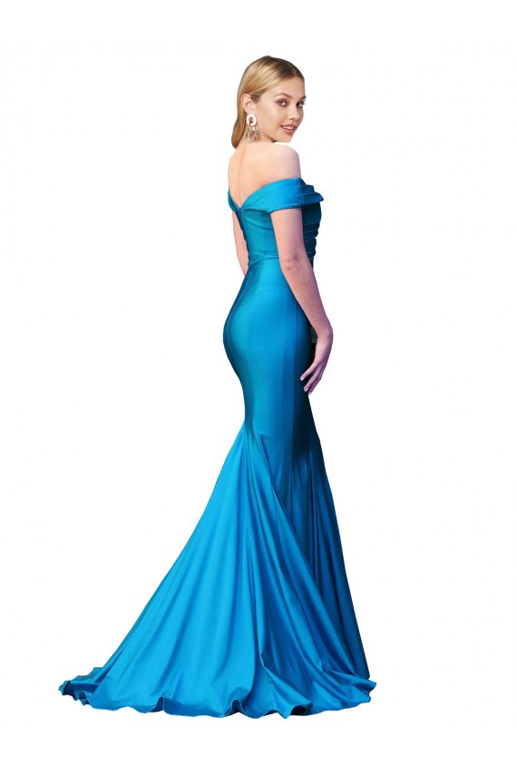 Online Off the Shoulder Long Chapel Train Formal Satin Bridesmaid Dress / Prom Dress UK