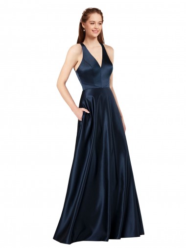 Online Long Formal Satin Bridesmaid Gown with Halter Neckline UK
