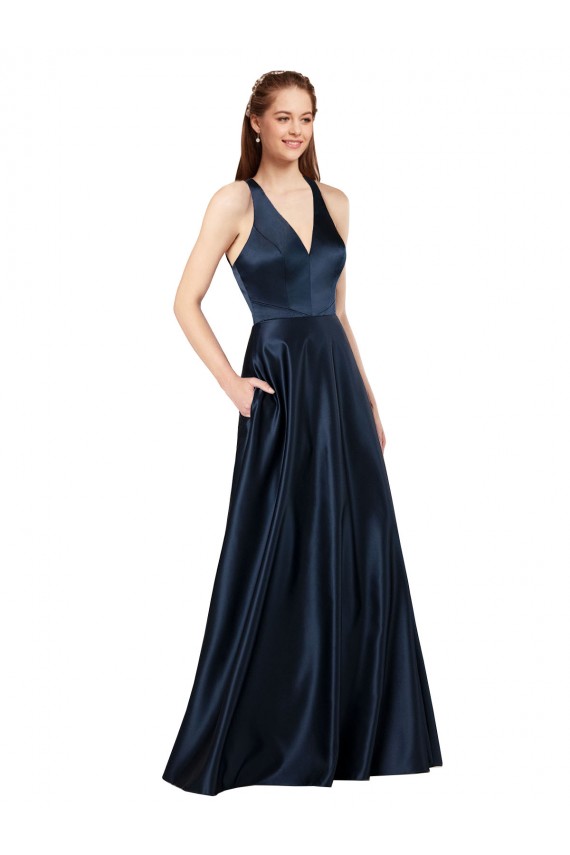 Online Long Formal Satin Bridesmaid Gown with Halter Neckline UK