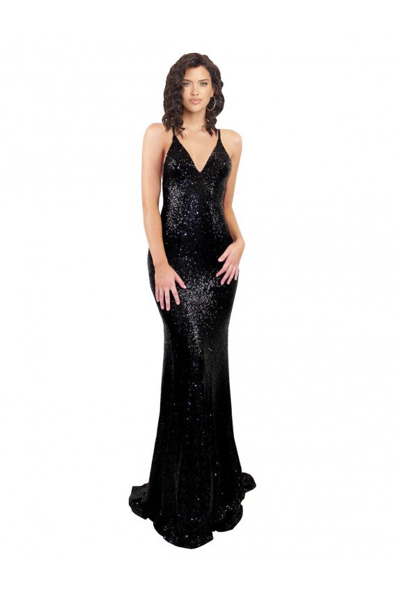 Online Sleek Fishtail Shaped Open Back Formal Sequin Bridesmaid Dress / Prom Dress UK