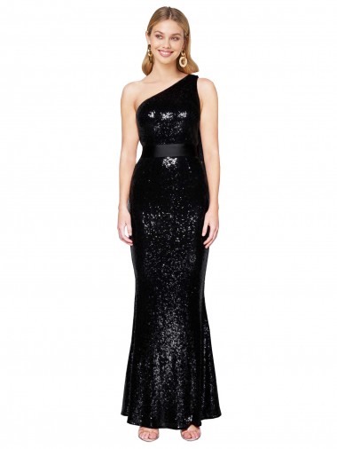 Online Draped One Shoulder Long Full Length Formal Sequin Bridesmaid Dress / Prom Dress UK