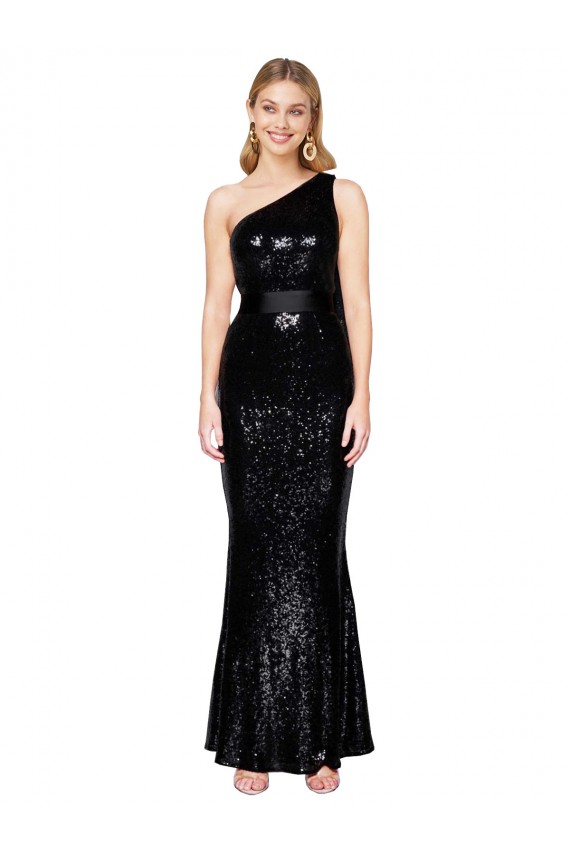 Online Draped One Shoulder Long Full Length Formal Sequin Bridesmaid Dress / Prom Dress UK