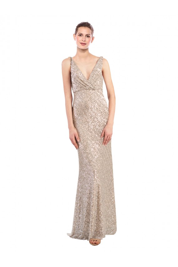 Online Faux Surplice V-Neck Slim Formal Sparkling Sequin Bridesmaid Dress / Prom Dress UK