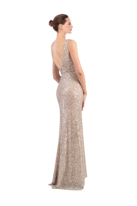 Online Faux Surplice V-Neck Slim Formal Sparkling Sequin Bridesmaid Dress / Prom Dress UK