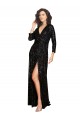 Online Deep V-Neckline Full Back Long Sleeves Sparkling Formal Sequin Bridesmaid Dress / Prom Dress with High Slit UK