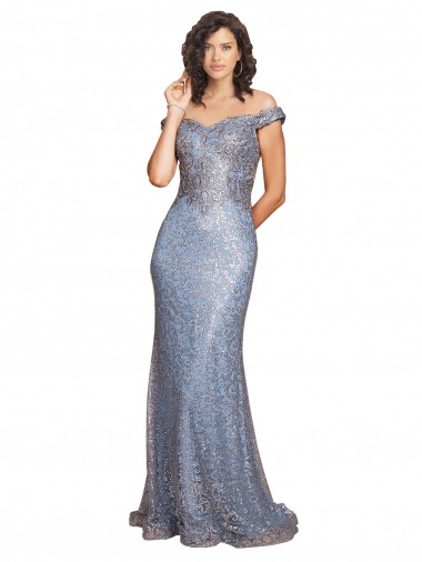 Online Off the Shoulder Sweetheart Neckline Formal Sequin Bridesmaid Dress / Prom Dress with Thigh High Slit UK