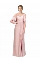 Online Draped Cold Shoulder Sleeves Long Formal Silky Satin Bridesmaid Dress / Prom Dress with Slit and Tie Back UK