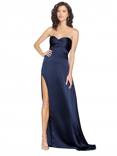 Online Knotted Sweetheart Formal Silky Satin Bridesmaid Dress / Prom Dress with High Side Split UK