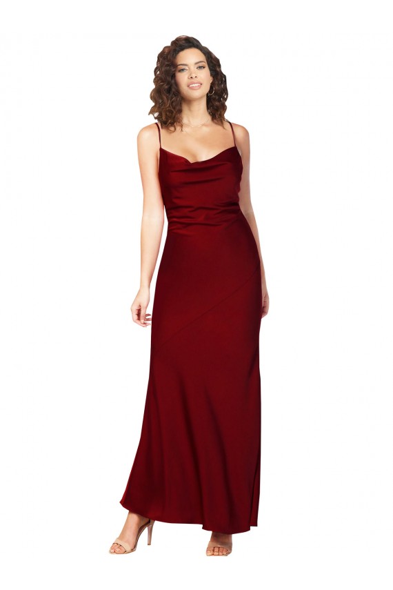 Online Cowl Neck Low Back Formal Silky Satin Bridesmaid Dress / Prom Dress with Thin Back Straps UK