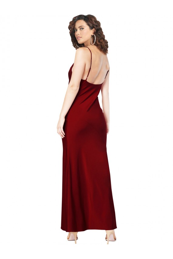 Online Cowl Neck Low Back Formal Silky Satin Bridesmaid Dress / Prom Dress with Thin Back Straps UK