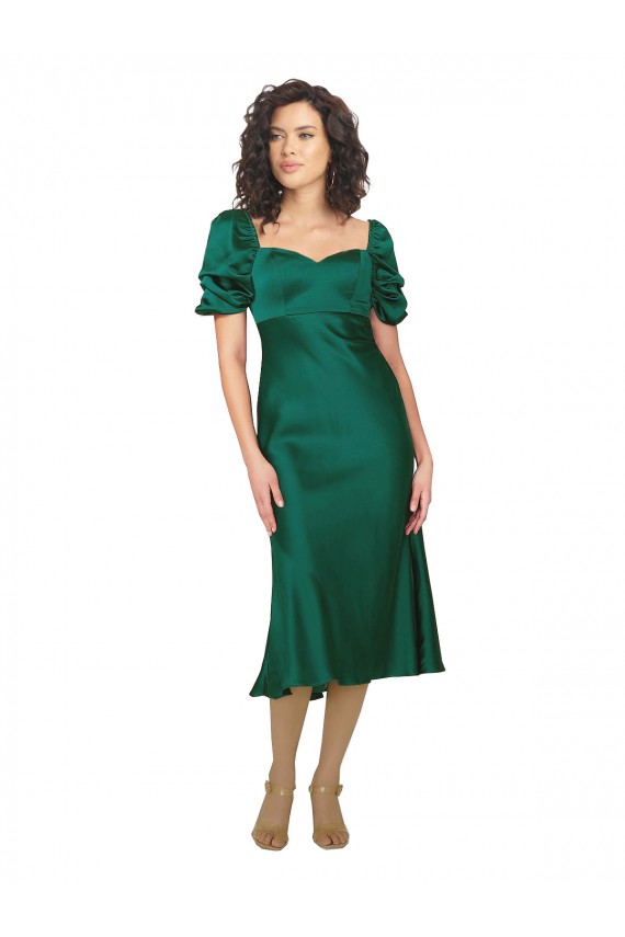 Online Ruched Sleeve Formal Silky Satin Bridesmaid Dress / Prom Dress UK
