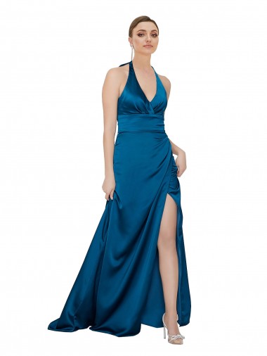 Online Halter Neck Formal Silky Satin Bridesmaid Dress / Prom Dress UK