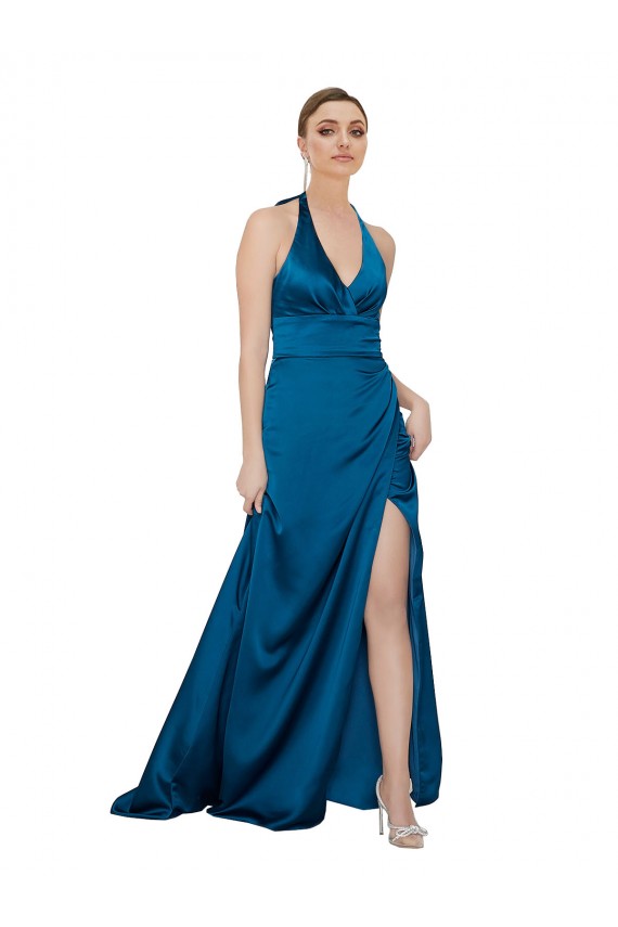 Online Halter Neck Formal Silky Satin Bridesmaid Dress / Prom Dress UK
