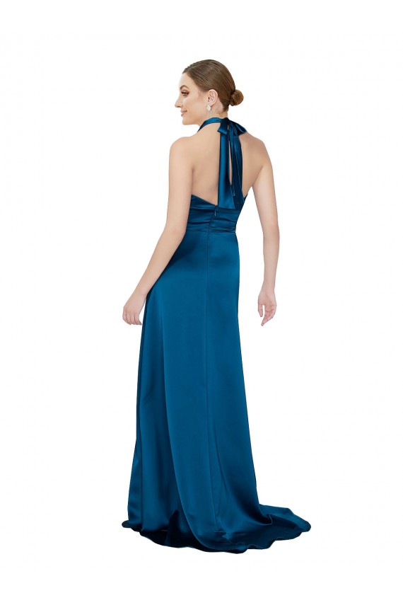 Online Halter Neck Formal Silky Satin Bridesmaid Dress / Prom Dress UK