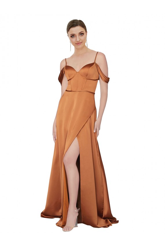 Online Formal Silky Satin Bridesmaid Dress / Prom Dress with Bustier Bodice UK