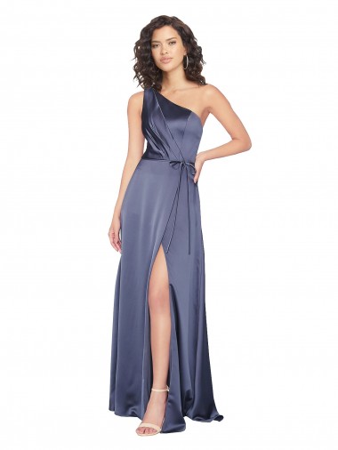 Online Draped Formal Silky Satin Bridesmaid Dress / Prom Dress with Tied Waist UK