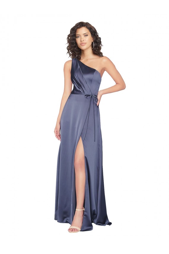 Online Draped Formal Silky Satin Bridesmaid Dress / Prom Dress with Tied Waist UK