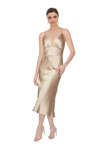 Online Empire Waist Formal Silky Satin Cocktail Midi Bridesmaid Dress / Prom Dress UK