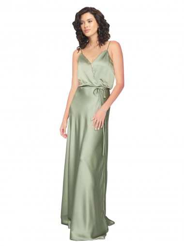 Online Formal Silky Satin Bridesmaid Dress with Tied Waist UK