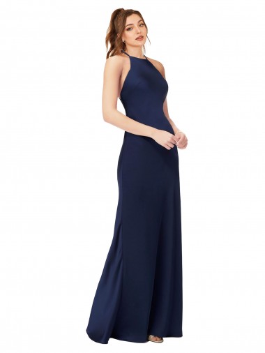 Online High Neck Satin Bridesmaid Dress / Prom Dress with Strappy Back UK